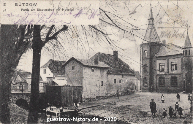 1903 - Bützow - Partie am Stadtgraben mit Hospital