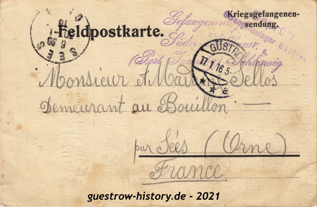 normale Lager-Postkarte, Aussenlager Süderzollhaus, gelaufen 1916 nach Frankreich